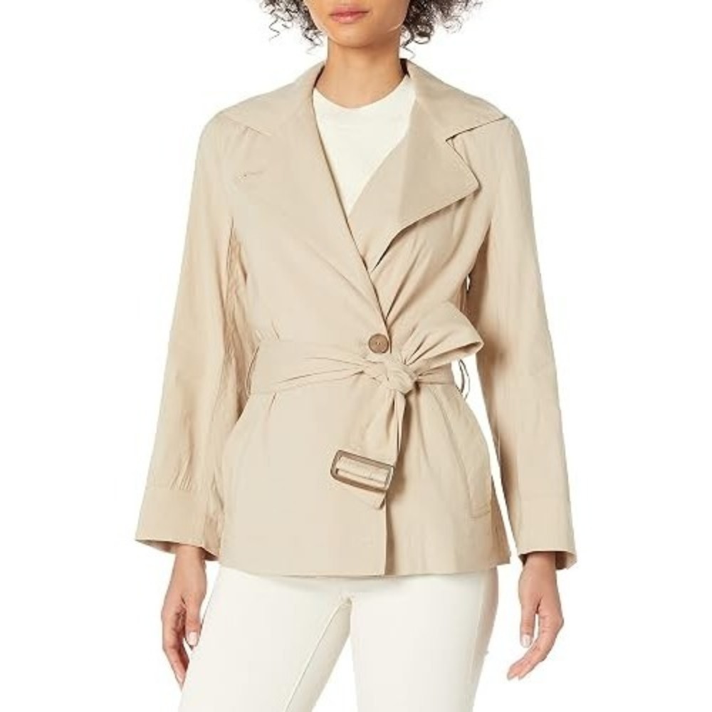 Vince Belted Linen Jacket‎ in Clay Women Large Notch Lapels V726191329 NWT $364